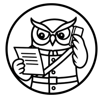 The OwlGuardian owl on the phone, reading from a statement