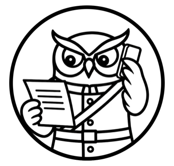 The OwlGuardian owl on the phone, reading from a statement