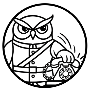 The OwlGuardian owl hanging up a telephone
