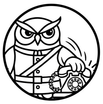 The OwlGuardian owl hanging up a telephone