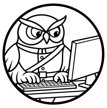 The OwlGuardian owl typing at a computer