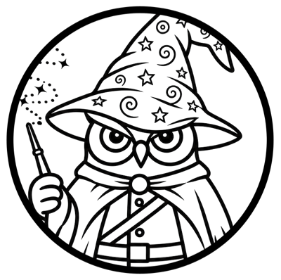 The OwlGuardian owl dressed as a wizard, holding a wand