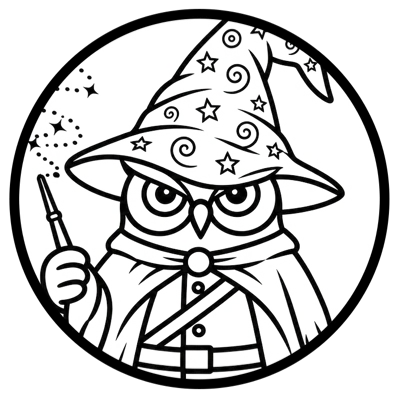 The OwlGuardian owl dressed as a wizard, holding a wand