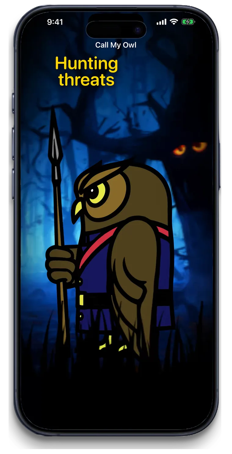 Call My Owl checking a screenshot: the owl is hunting threats